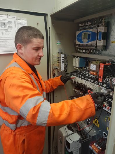 Dylan working on lift electricals